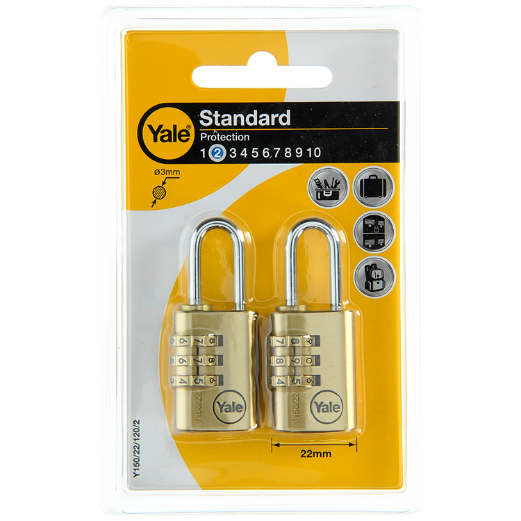 Yale 1060493 - 2 code hangsloten 22mm messing | 3 stuks