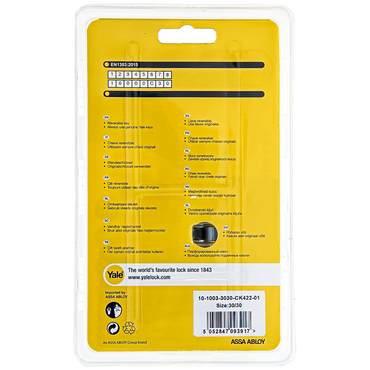 Yale 1060531 - knopcilinder 1000 mv 60mm(30 30) | 5 stuks