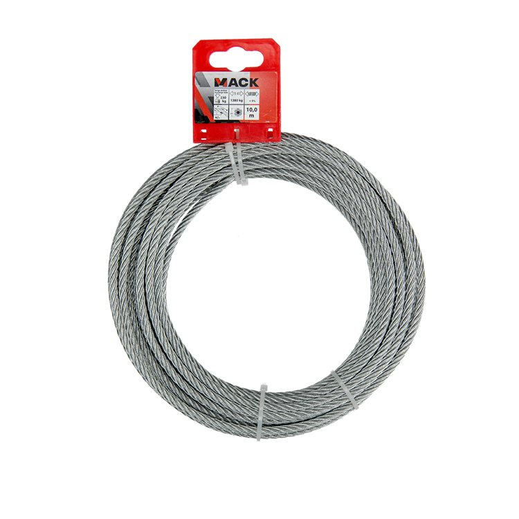 Mack 1015816 - verzinkte staalkabel 6x19 10m 5mm wll 250 kg din en 12385-4 | 5 stuks