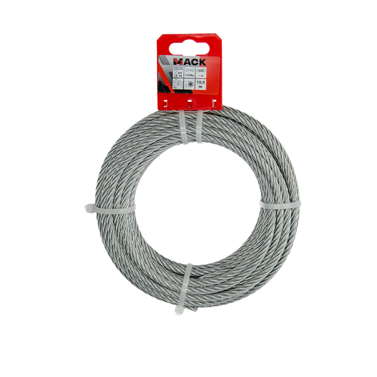 Mack 1015817 - verzinkte staalkabel 6x19 10m 6mm wll 350 kg din en 12385-4 | 5 stuks