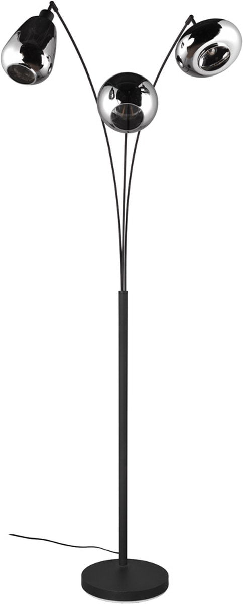Trio lumina - vloerlamp - zwart - ecxl. 3x e14 28w - voetschakelaar - verchroomd glas