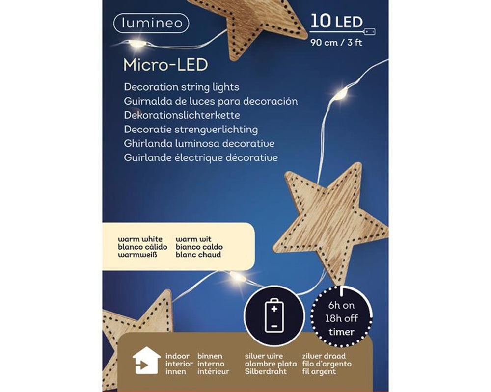Lumineo micro led decoratief string verlichting 10 lampen warm wit met hout