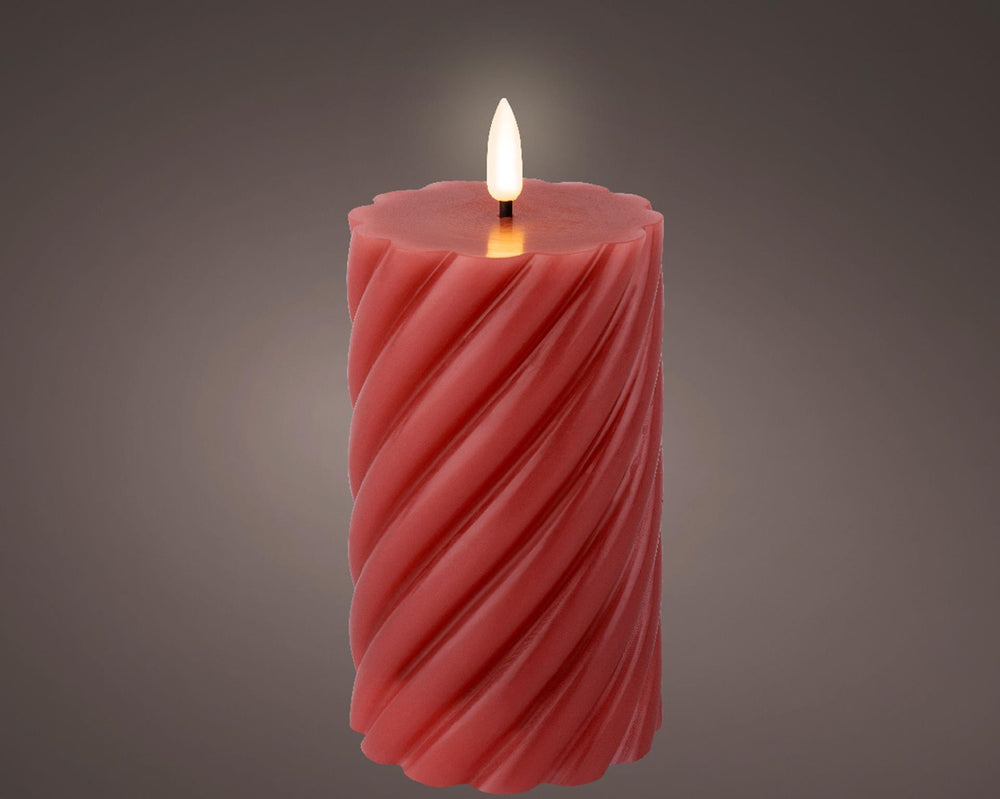 Lumineo led kaars vlam swirl donkerroze 15cm
