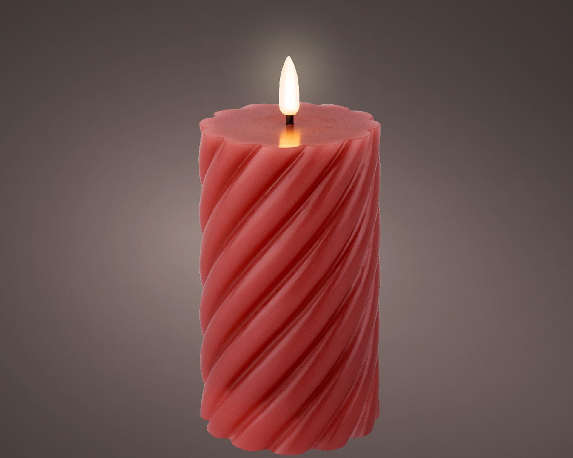 Lumineo led kaars vlam swirl donkerroze 15cm