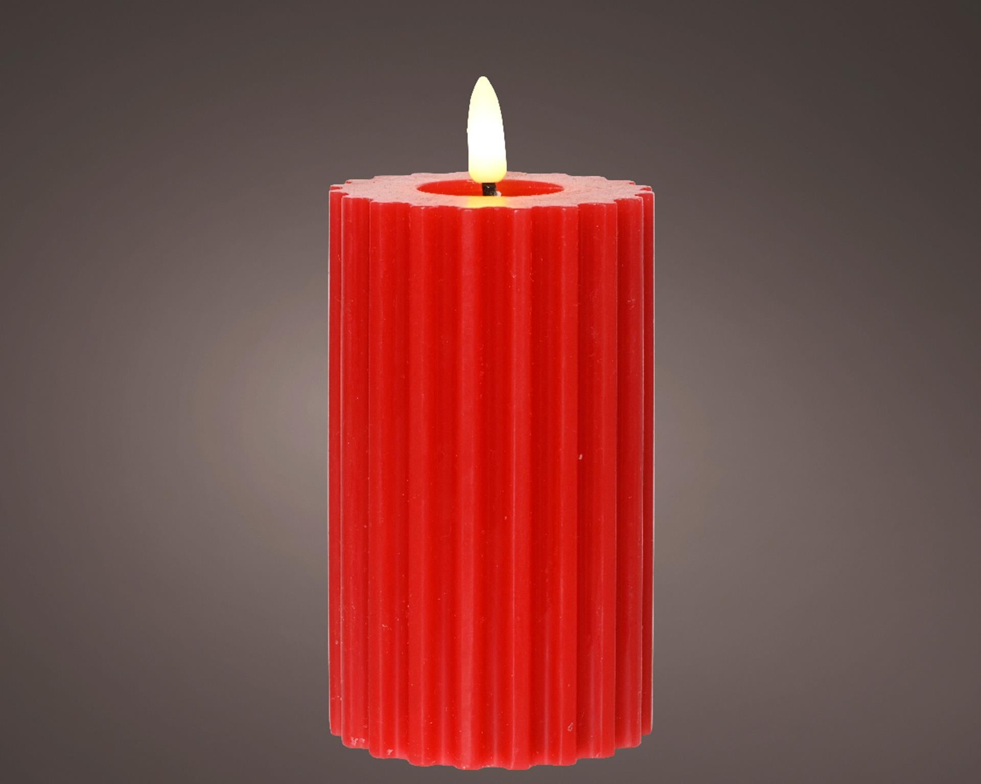 Lumineo kaars led vlam ribbel 15cm rood