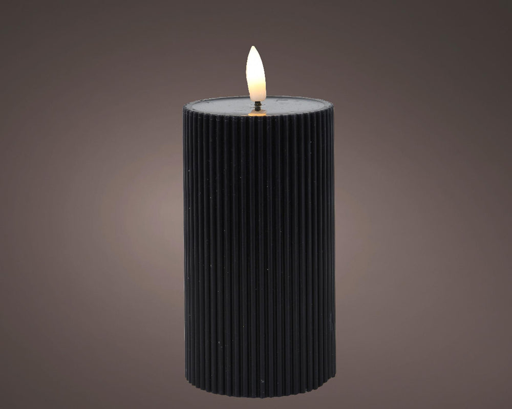 Lumineo kaars led ribbel vlam 15cm zwart