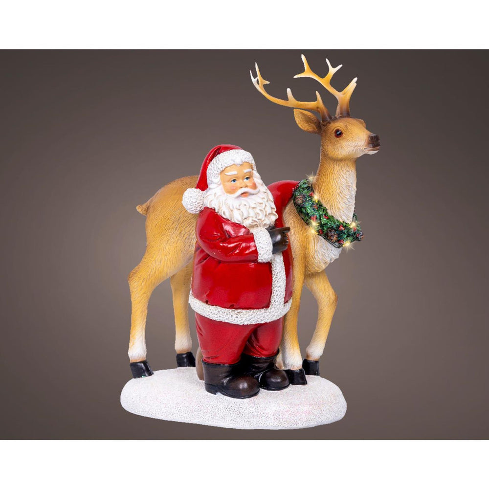 Lumineo kerstscene kerstman met rendier led polyresin 12x19x26cm warm wit