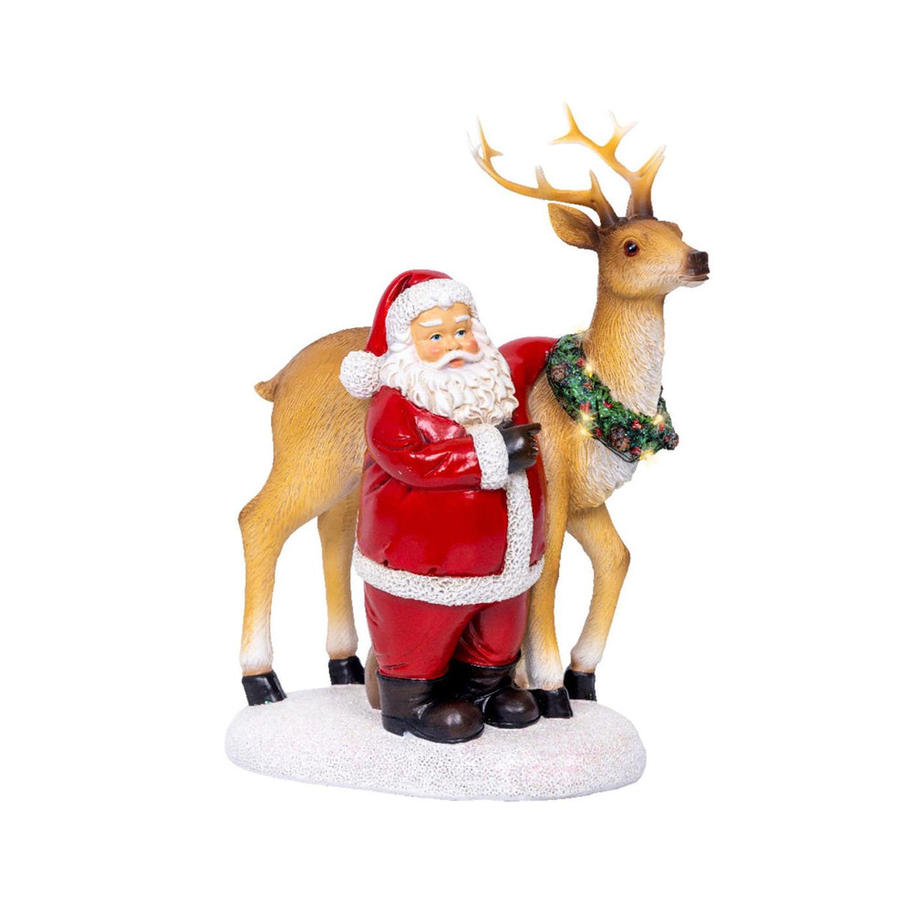Lumineo kerstscene kerstman met rendier led polyresin 12x19x26cm warm wit