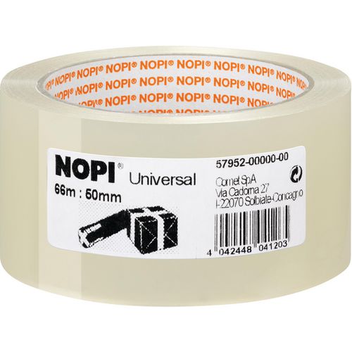 Verpakkingstape nopi universal 50mm x 66m transparant