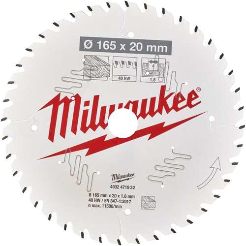 Milwaukee accessoires cirkelzaagblad p w 165x20x1.6x40atb - 4932471932