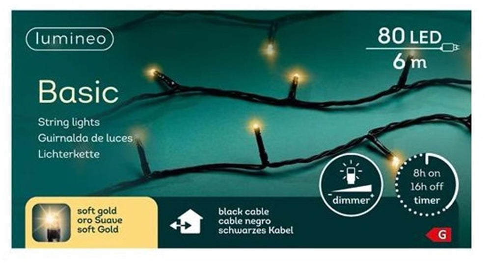 Lumineo kerstverlichting basic 80led outdoor 6m champagne