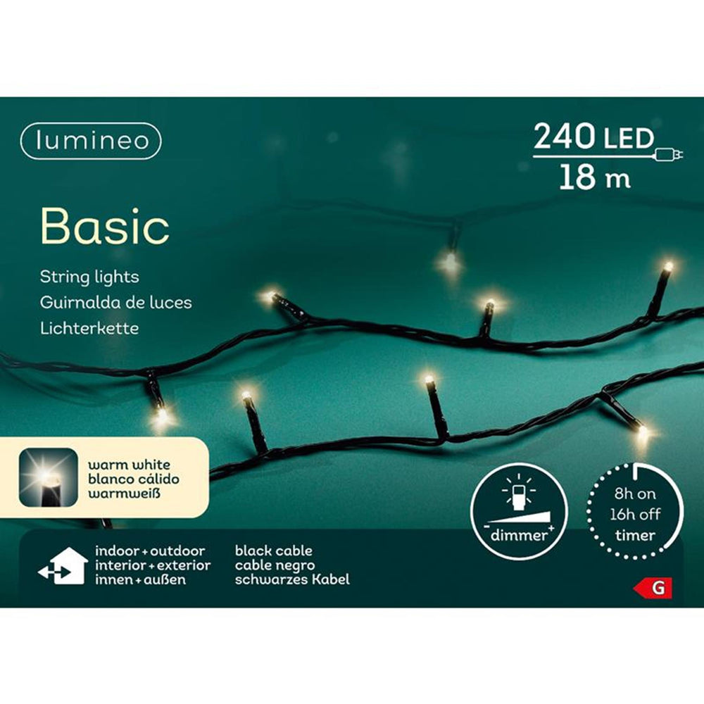 Lumineo led strengverlichting binnen en buiten 18m 240 lampjes warm-wit. met 8 uurs timer en dimfuctie