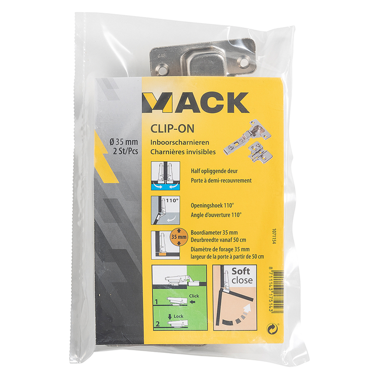 Mack 1071154 - 2 inboorsch. clip on soft cl. 35mm 110° half opliggende deur | 5 stuks