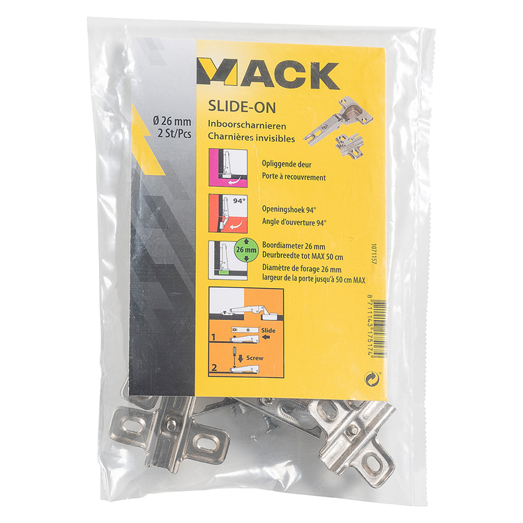 Mack 1071157 - 2 inboorscharnieren slide on 26mm 110° opliggende deur | 5 stuks