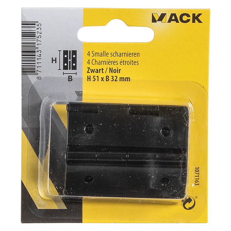 Mack 1071163 - 4 smalle scharnieren zwart h 51 x b 32 mm | 5 stuks