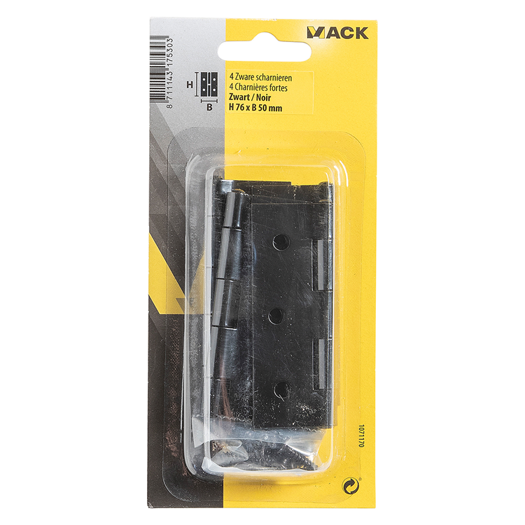 Mack 1071170 - 4 zware scharnieren zwart h 76 x b 50 mm | 5 stuks