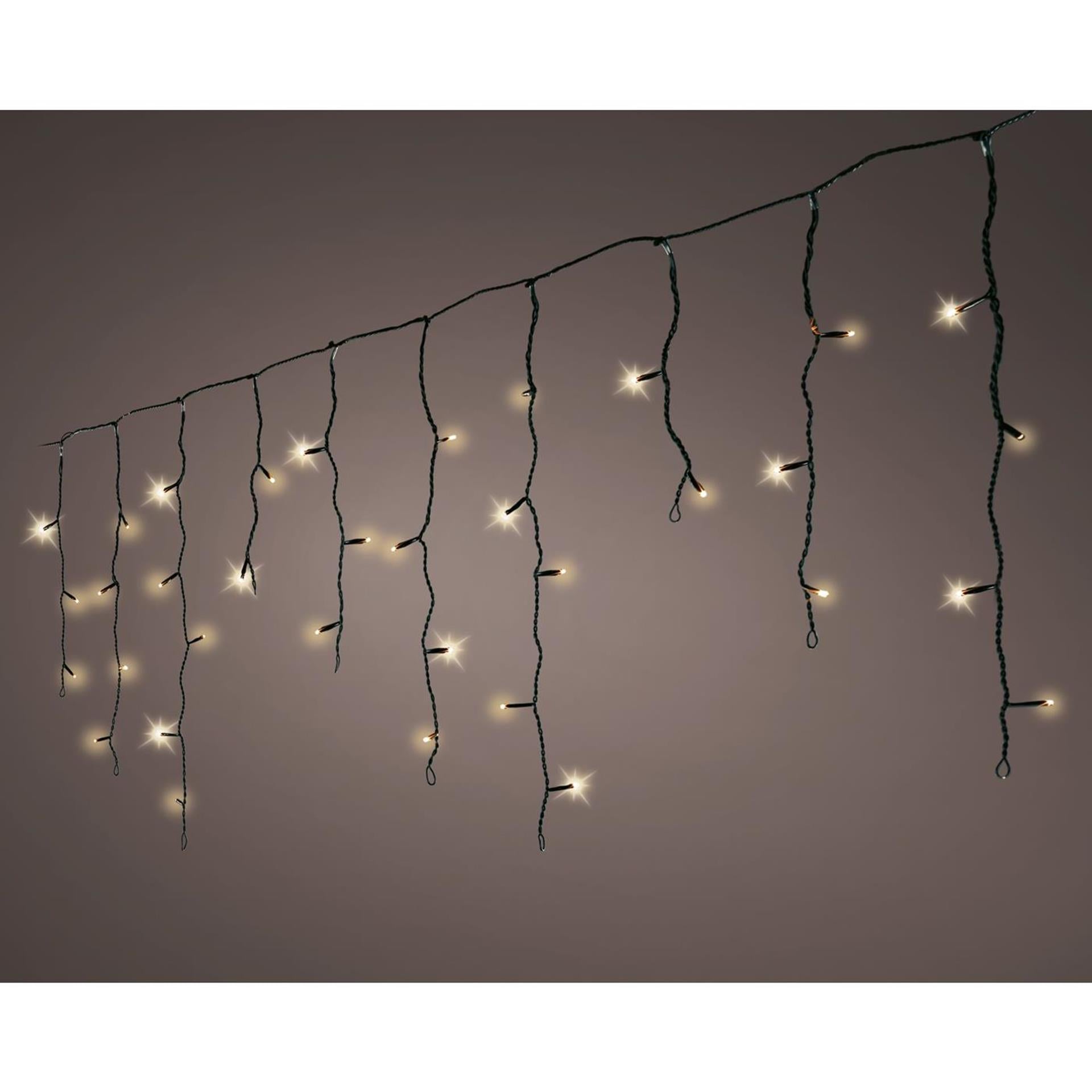 Lumineo led ijspegelverlichting 259led 1100cm 8 functie twinkel effect 8uur timer zwart soft gold buiten