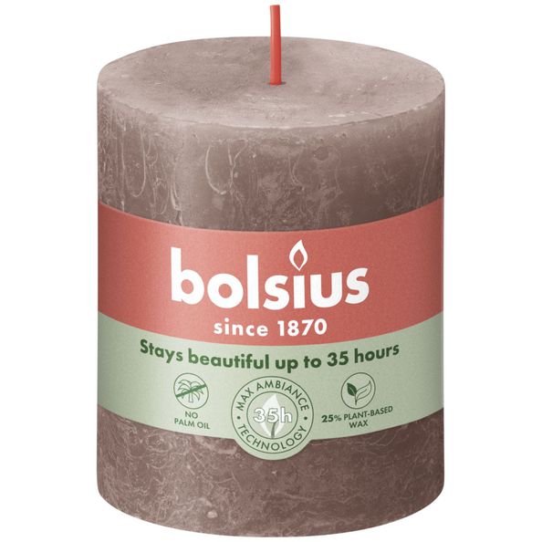 Bolsius rustiek stompkaars rustic taupe ø68x80 mm 30 uur (4 stuks)