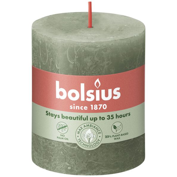 Bolsius rustiek stompkaars fresh olive ø68x80 mm 30 uur (4 stuks)
