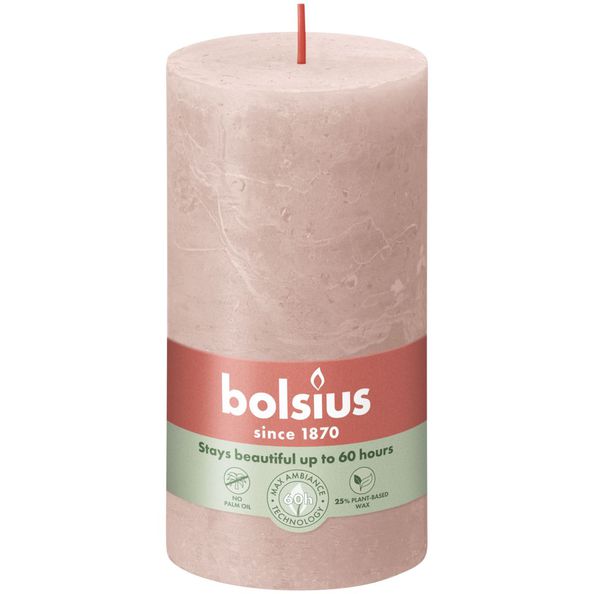 Bolsius rustiek stompkaars misty pink ø68x130 mm 60 uur (4 stuks)