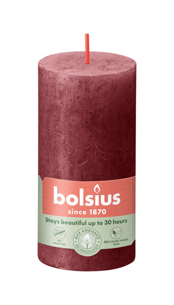 Bolsius rustiek stompkaars velvet red ø50x100 mm 30 uur (8 stuks)