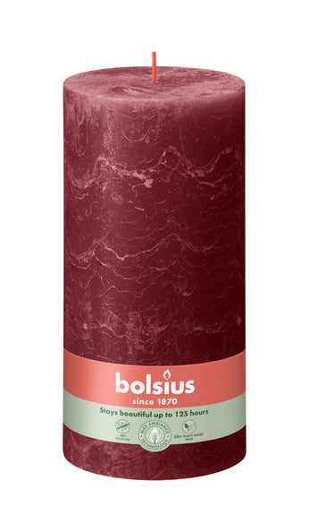 Bolsius rustiek stompkaars velvet red ø100x200 mm 125 uur (4 stuks)