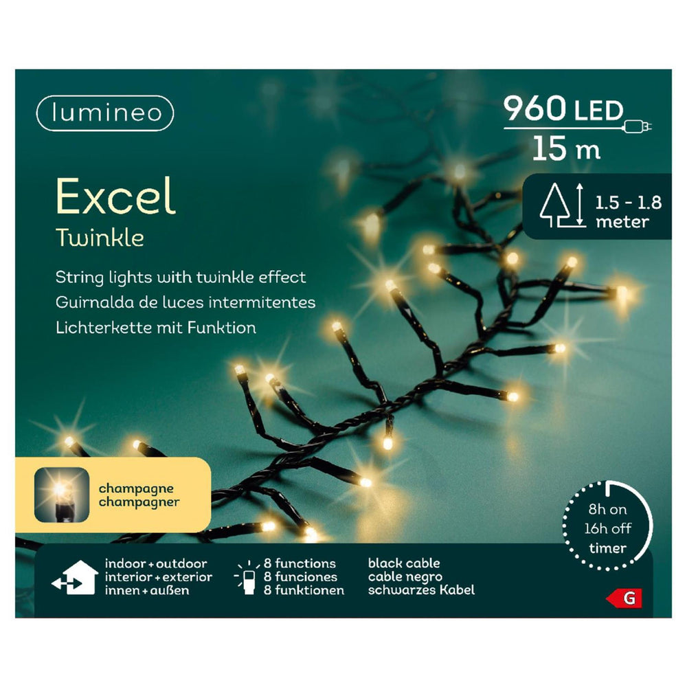 Lumineo kerstverlichting excel twinkel 15 meter 960 lampen champagne voor binnen en buiten