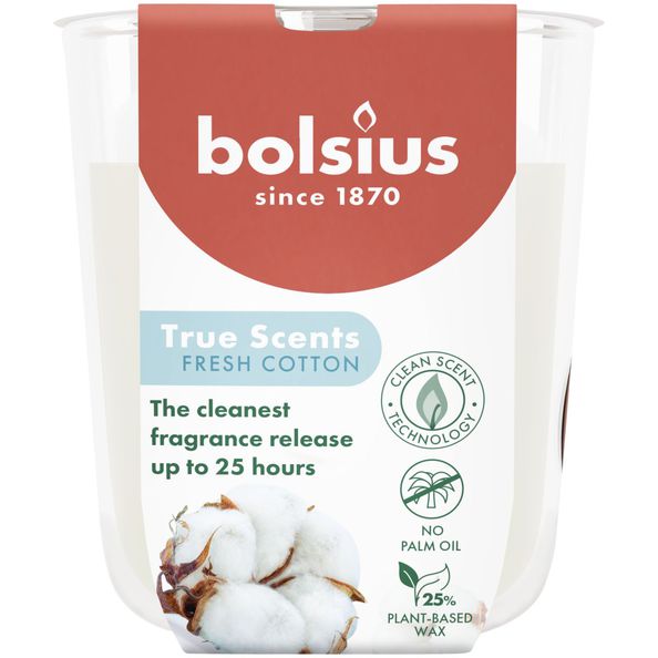 Bolsius geurglas true scents fresh cotton ø73x80 mm 25 uur (6 stuks)