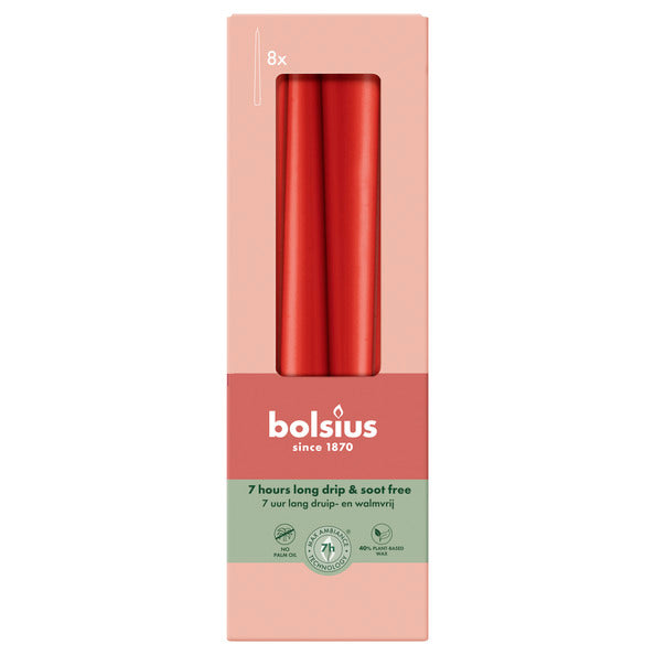 Bolsius gotische kaarsen delicate red ø24x245 mm 7 uur (8x 4 stuks)