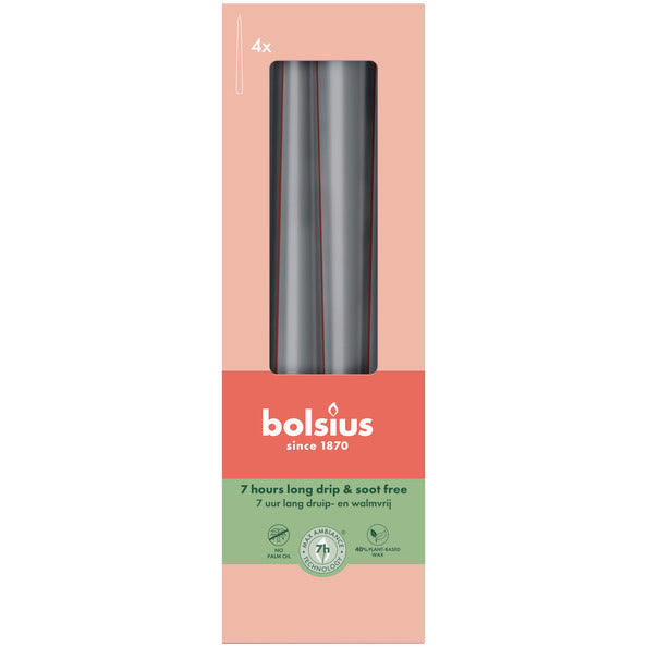 Bolsius gotische kaarsen stormy grey ø24x245 mm 7 uur (8x 4 stuks)