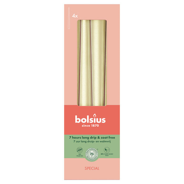 Bolsius gotische kaarsen metallic white silver ø24x245 mm 7 uur (8x 4 stuks)