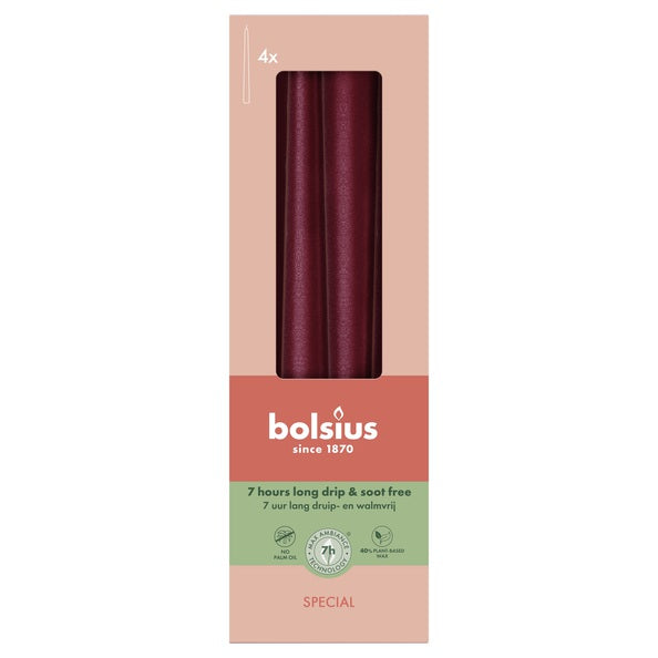 Bolsius gotische kaarsen metallic red ø24x245 mm 7 uur (8x 4 stuks)