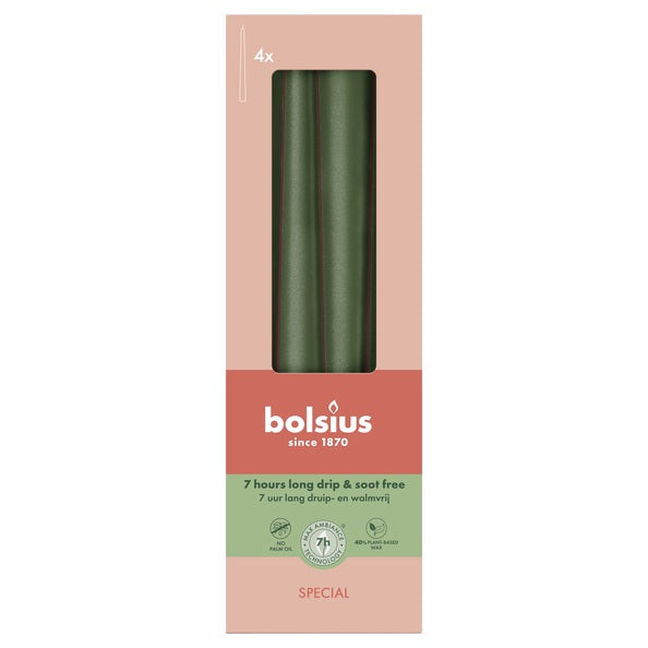 Bolsius gotische kaarsen metallic green ø24x245 mm 7 uur (8x 4 stuks)