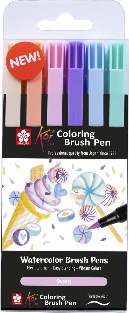 Sakura koi kleurpenseelset snoepjes, 6 kleuren