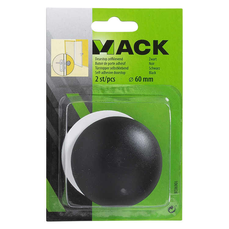 Mack 1069028 - deurstop zelfklevend zwart ø 60 mm 2 st pcs | 6 stuks