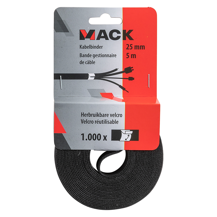 Mack 1072135 - velcro zwart 25mm 5m | 5 stuks
