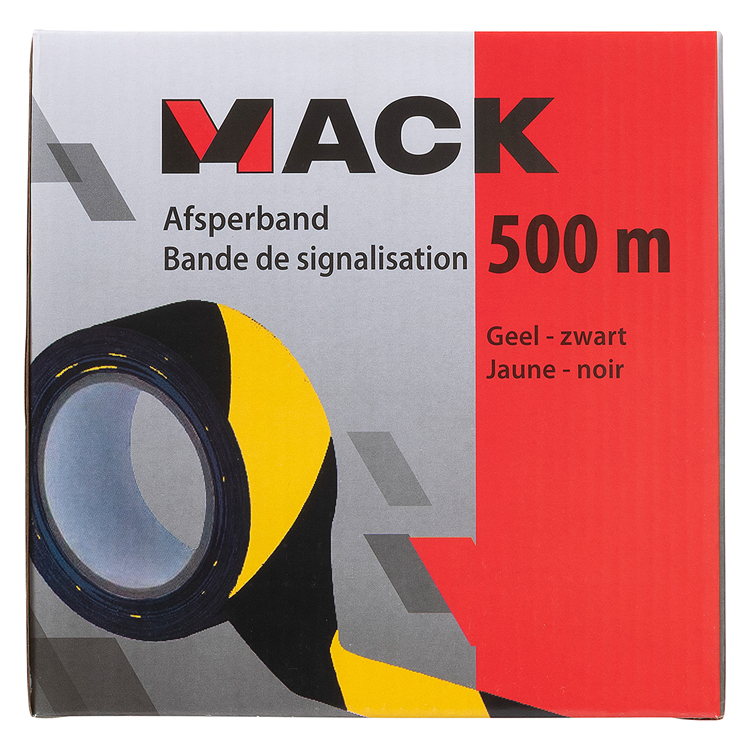 Mack 1072142 - afsperband geel zwart doos 75mm x 500m - 35 micron | 3 stuks