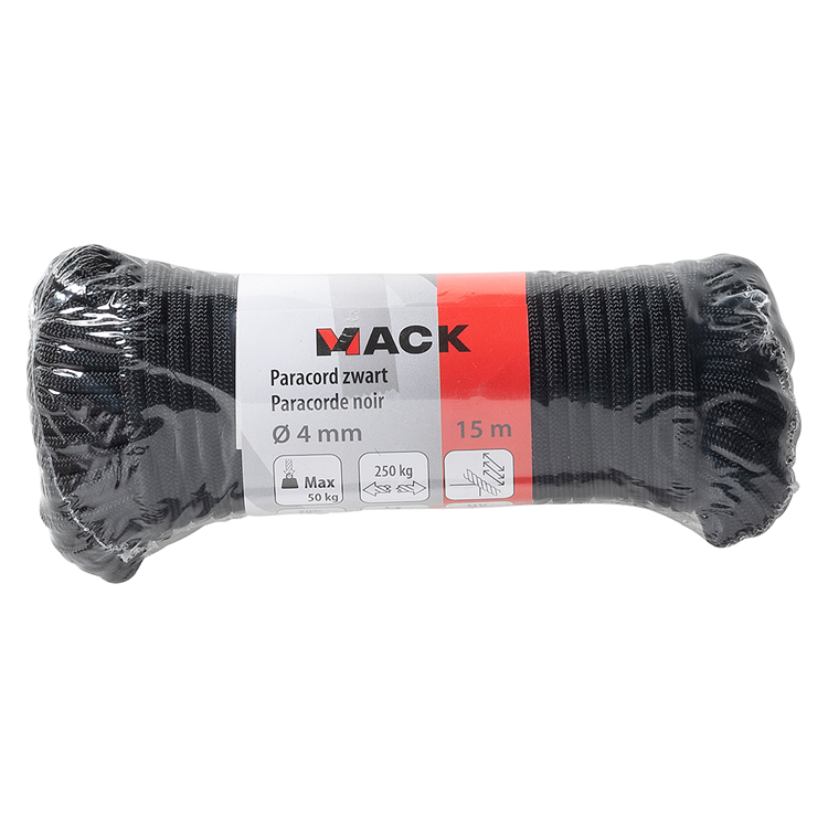 Mack 1072112 - paracord zwart 4mm 15m | 5 stuks