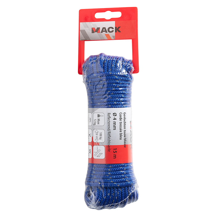 Mack 1072114 - pp gevlochten touw blauw 4mm 15m reflecterend | 5 stuks