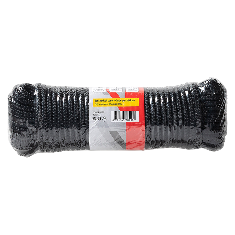 Mack 1072117 - pp gevlochten zwart streng 6mm 20m | 5 stuks
