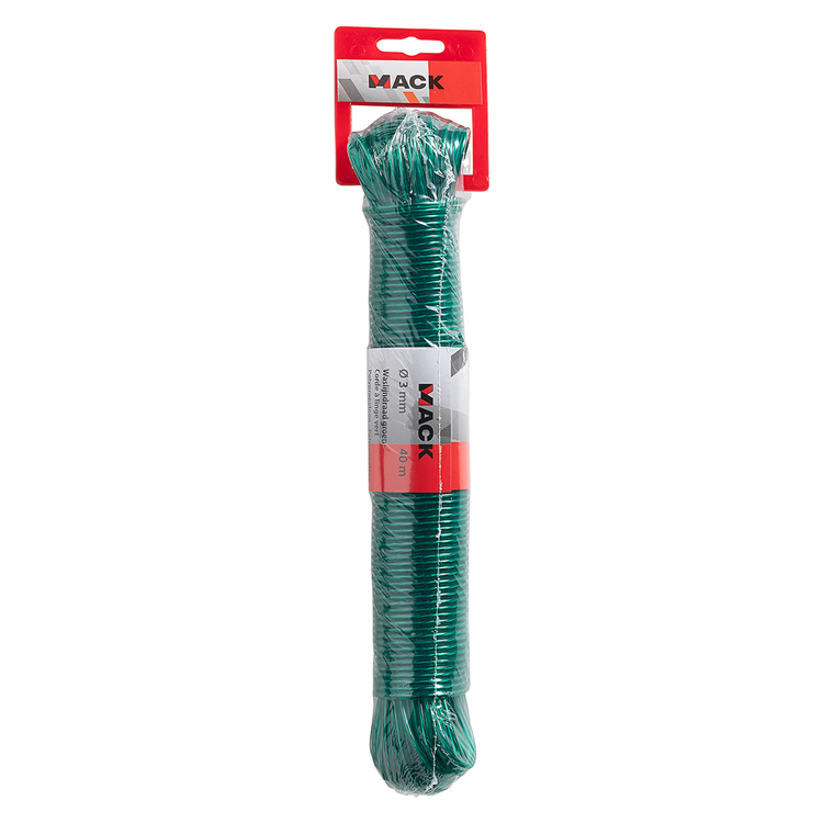 Mack 1072122 - waslijndraad pp groen streng 3mm 40m met staaldraad kern | 5 stuks