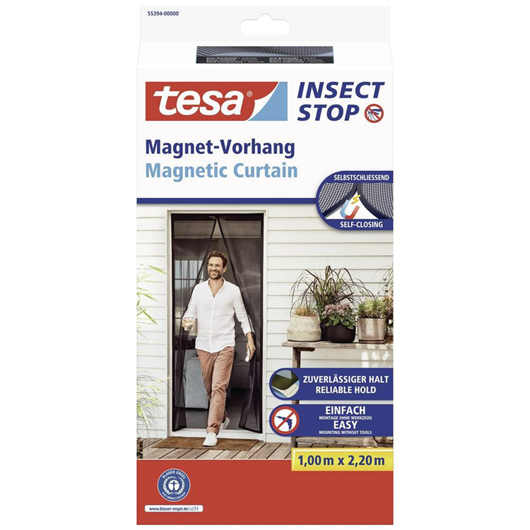 Tesa insect stop magnetic curtain - magnetisch gordijn zelfsluitend voor balkon- en terrasdeuren, zonder boren - 220 x 100 cm