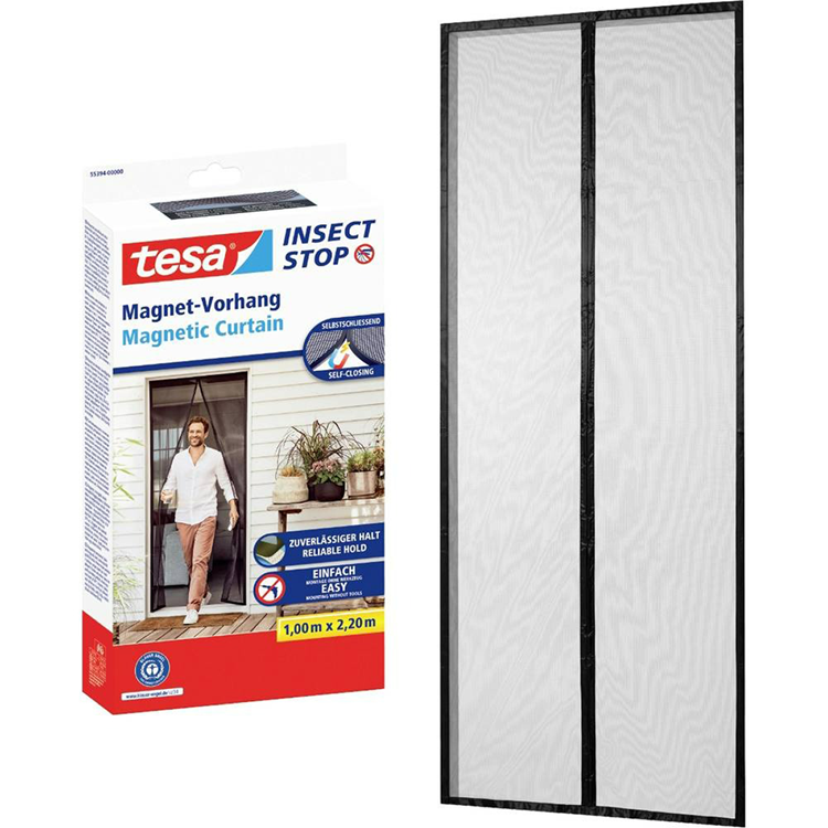 Tesa insect stop magnetic curtain - magnetisch gordijn zelfsluitend voor balkon- en terrasdeuren, zonder boren - 220 x 100 cm