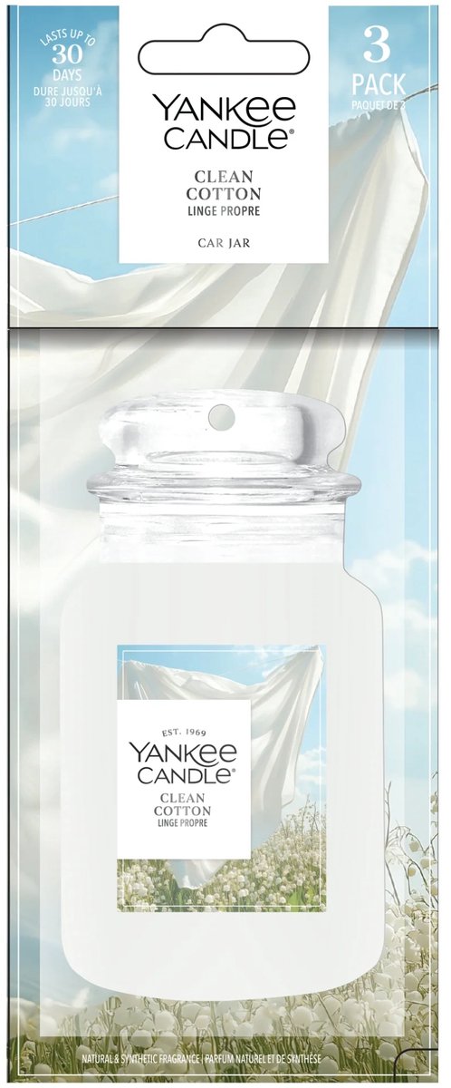 Yankee candle autoparfum car jar 3 stuks clean cotton