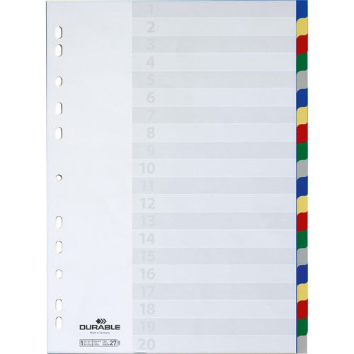Tabbladen durable 6758 polypropyleen a4 kleurenassortiment 20 tabs