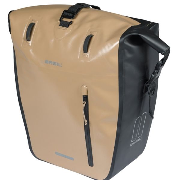 Basil enkele fietstas rivo l tarpaulin mik 25-31l 14 x 28 x 43 cm - zand zwart