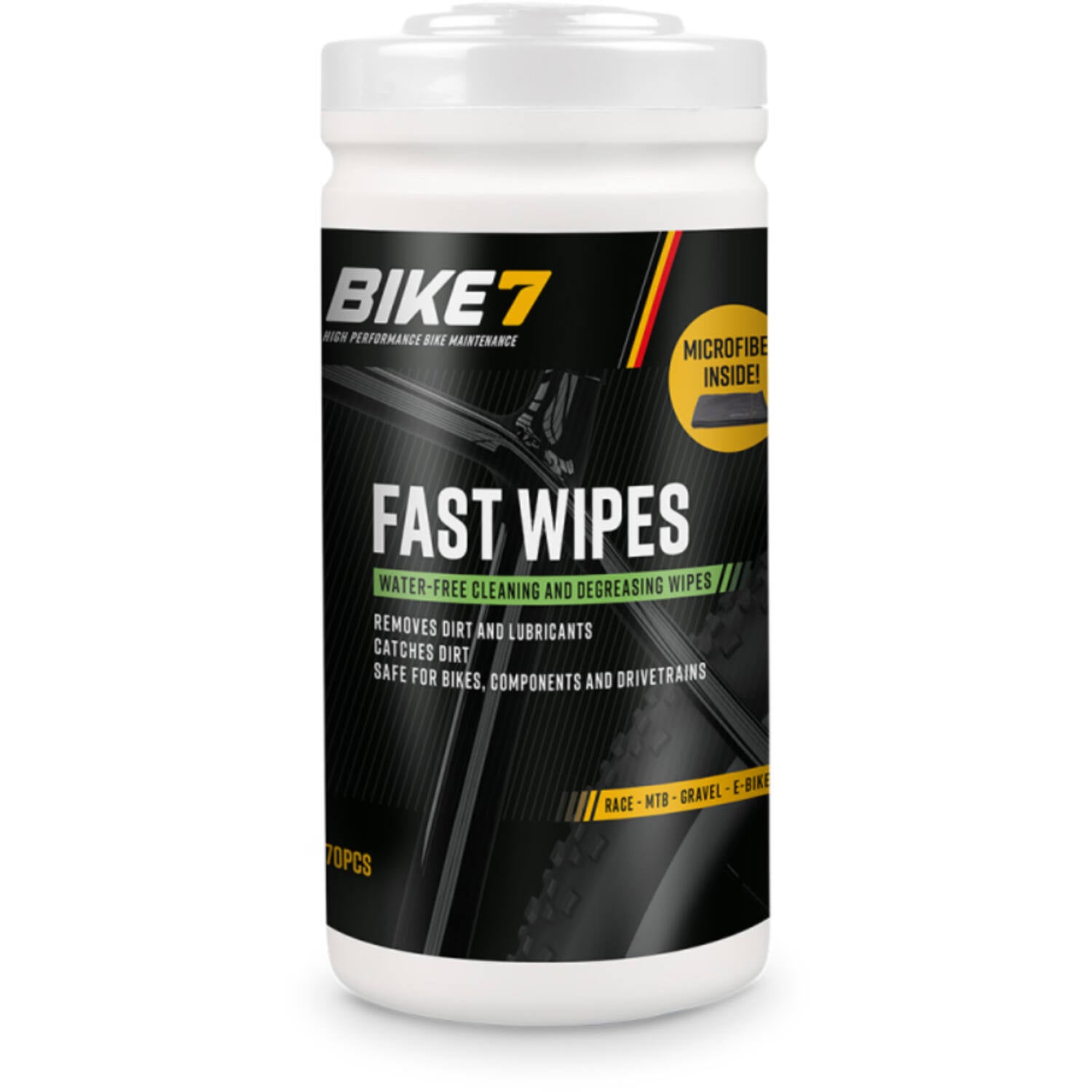 Bike7 - fast wipes pot met 70 doekjes inclusief microvezel dichtersdoek