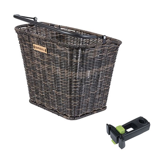 Basil Bremen Rattan Look KF - bicycle basket - front - including Basil KF Ahead stem holder - brown