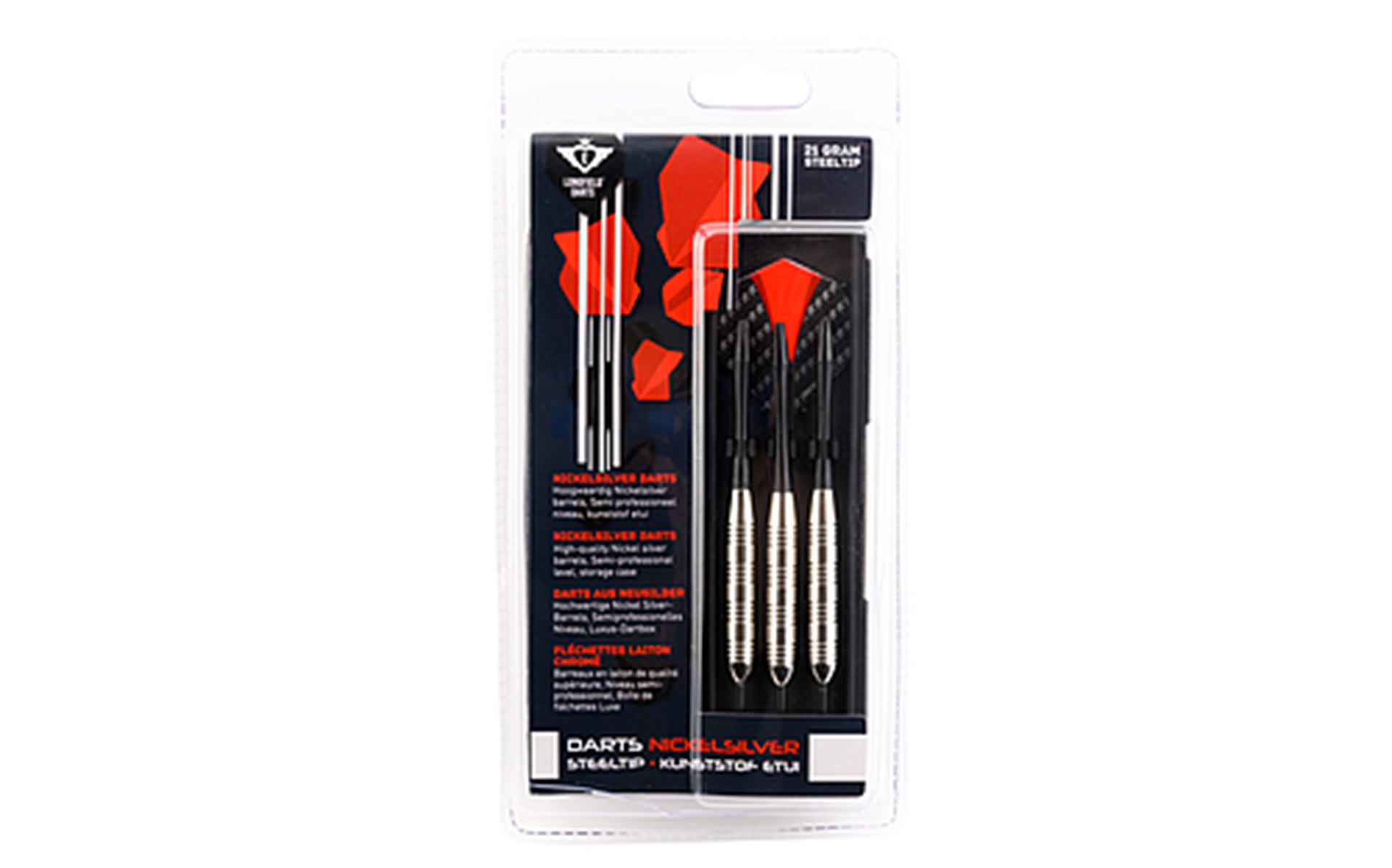 Engelhart longfield darts nikkelzilver dartpijlen 21 gram met hoesje