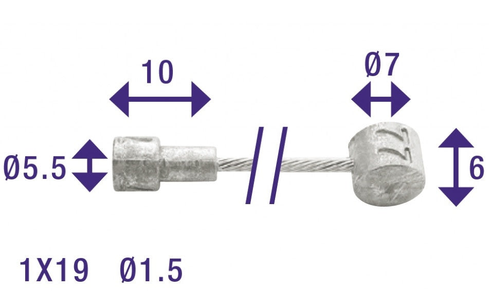 Rand Rem binnenkabel 2250 mm met 2 nippels